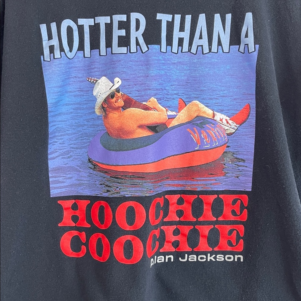 Alan Jackson Unisex Graphic T-Shirt Black Hotter Than A Hoochie Coochie Size XL - Picture 3 of 9